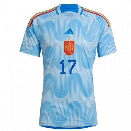 Kandiny Kinder Spanische Marcos Alonso #17 Himmelblau Auswärtstrikot Trikot 22-24 T-shirt