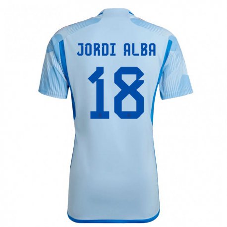 Kandiny Kinder Spanische Jordi Alba #18 Himmelblau Auswärtstrikot Trikot 22-24 T-shirt
