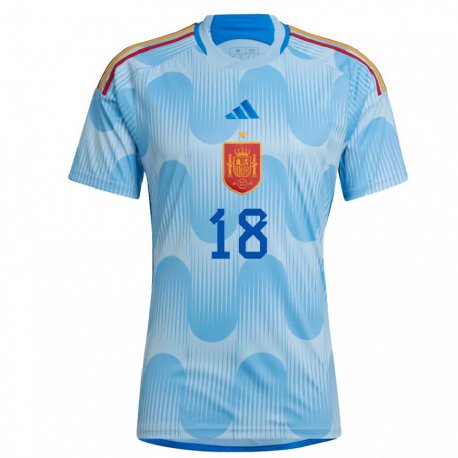 Kandiny Kinder Spanische Jordi Alba #18 Himmelblau Auswärtstrikot Trikot 22-24 T-shirt