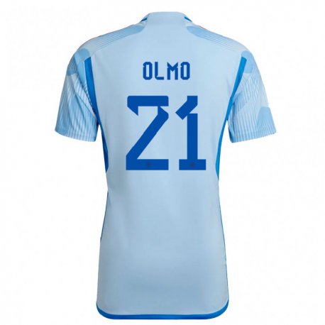 Kandiny Kinder Spanische Dani Olmo #21 Himmelblau Auswärtstrikot Trikot 22-24 T-shirt
