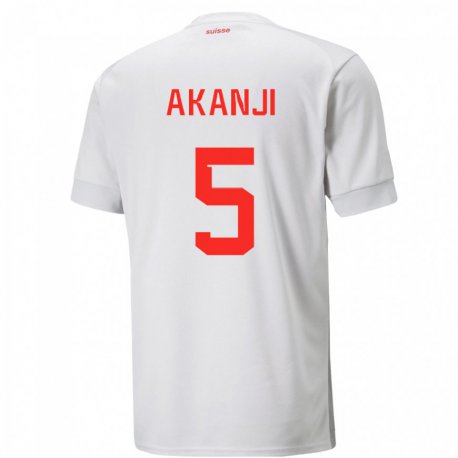 Kandiny Kinder Schweizer Manuel Akanji #5 Weiß Auswärtstrikot Trikot 22-24 T-shirt