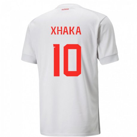 Kandiny Kinder Schweizer Granit Xhaka #10 Weiß Auswärtstrikot Trikot 22-24 T-shirt