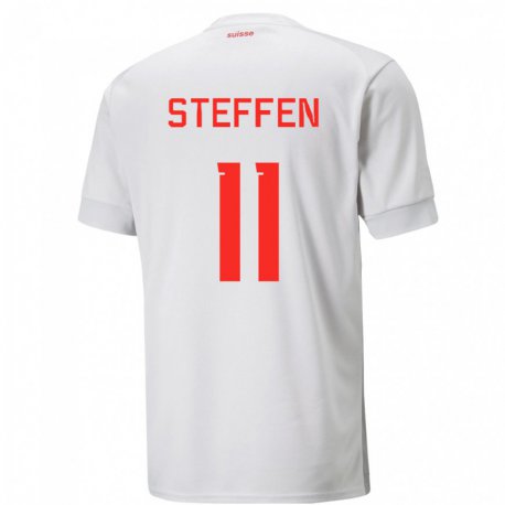 Kandiny Kinder Schweizer Renato Steffen #11 Weiß Auswärtstrikot Trikot 22-24 T-shirt