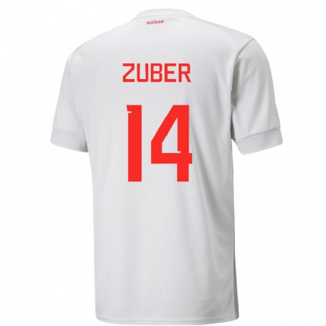 Kandiny Kinder Schweizer Steven Zuber #14 Weiß Auswärtstrikot Trikot 22-24 T-shirt