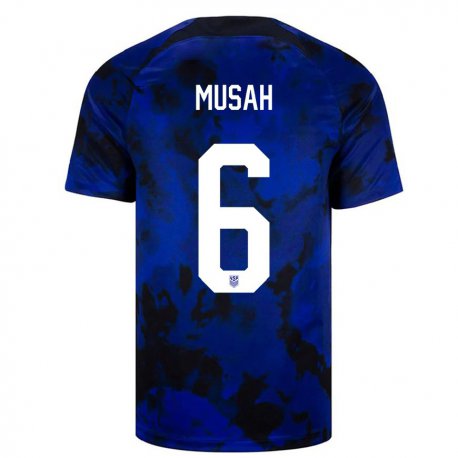Kandiny Kinder Us-amerikanische Yunus Musah #6 Königsblau Auswärtstrikot Trikot 22-24 T-shirt