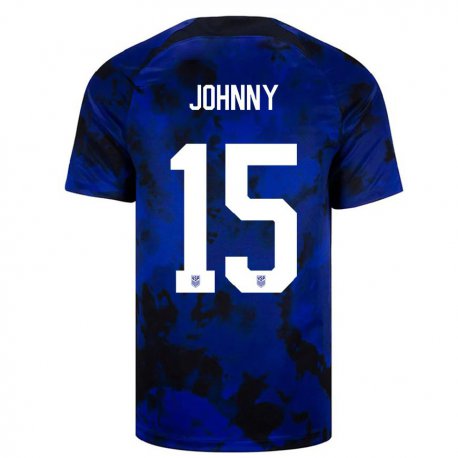 Kandiny Kinder Us-amerikanische Johnny #15 Königsblau Auswärtstrikot Trikot 22-24 T-shirt