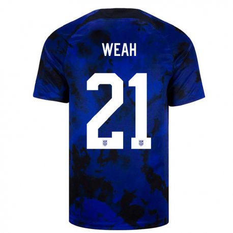 Kandiny Kinder Us-amerikanische Timothy Weah #21 Königsblau Auswärtstrikot Trikot 22-24 T-shirt