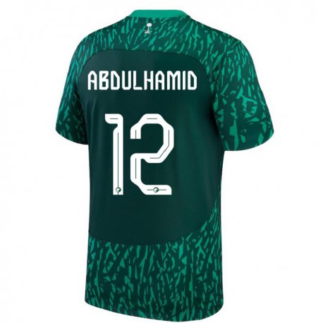 Kandiny Kinder Saudi-arabische Saud Abdulhamid #12 Dunkelgrün Auswärtstrikot Trikot 22-24 T-shirt