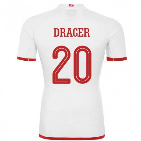 Kandiny Kinder Tunesische Mohamed Drager #20 Weiß Auswärtstrikot Trikot 22-24 T-shirt