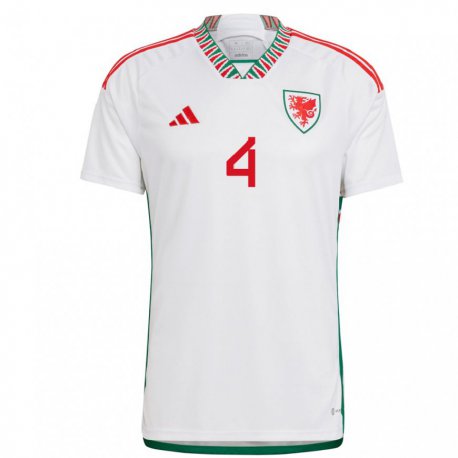 Kandiny Kinder Walisische Ben Cabango #4 Weiß Auswärtstrikot Trikot 22-24 T-shirt