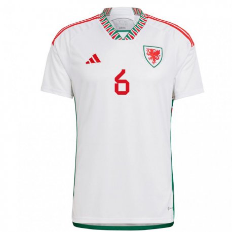 Kandiny Kinder Walisische Joe Rodon #6 Weiß Auswärtstrikot Trikot 22-24 T-shirt