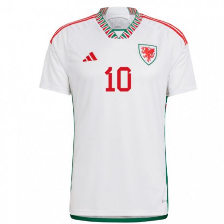 Kandiny Kinder Walisische Tyler Roberts #10 Weiß Auswärtstrikot Trikot 22-24 T-shirt