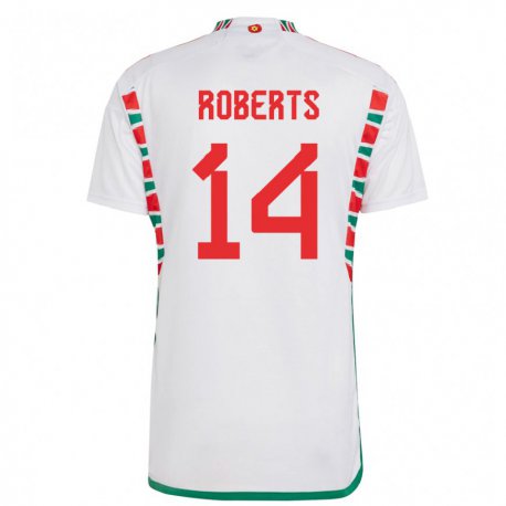Kandiny Kinder Walisische Connor Roberts #14 Weiß Auswärtstrikot Trikot 22-24 T-shirt