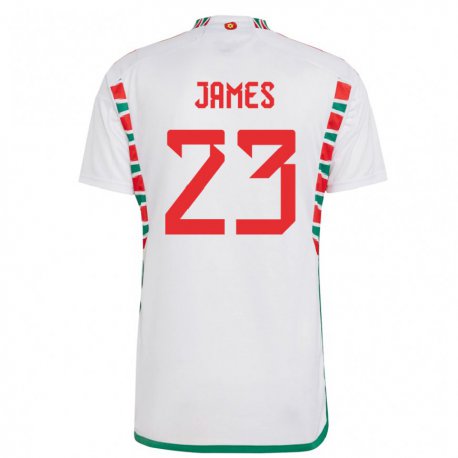 Kandiny Kinder Walisische Jordan James #23 Weiß Auswärtstrikot Trikot 22-24 T-shirt