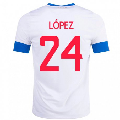 Kandiny Kinder Costa-ricanische Douglas Lopez #24 Weiß Auswärtstrikot Trikot 22-24 T-shirt
