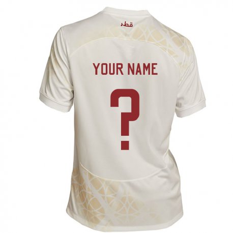 Kandiny Kinder Katarische Ihren Namen #0 Goldbeige Auswärtstrikot Trikot 22-24 T-shirt