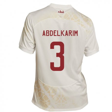 Kandiny Kinder Katarische Abdelkarim Hassan #3 Goldbeige Auswärtstrikot Trikot 22-24 T-shirt