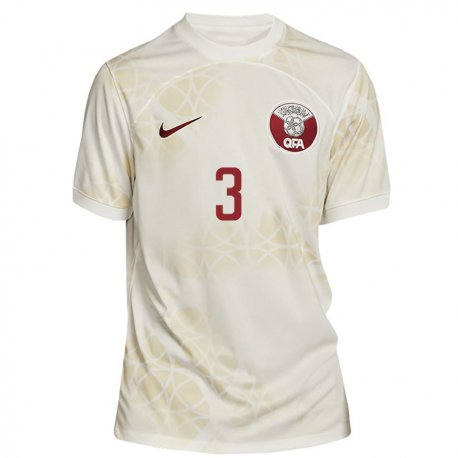 Kandiny Kinder Katarische Abdelkarim Hassan #3 Goldbeige Auswärtstrikot Trikot 22-24 T-shirt