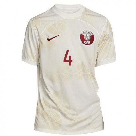Kandiny Kinder Katarische Mohammed Waad #4 Goldbeige Auswärtstrikot Trikot 22-24 T-shirt