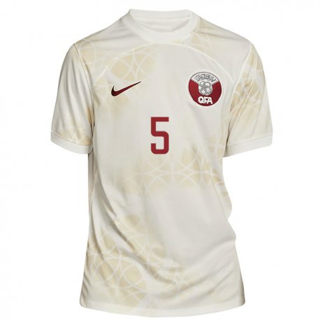Kandiny Kinder Katarische Tarek Salman #5 Goldbeige Auswärtstrikot Trikot 22-24 T-shirt