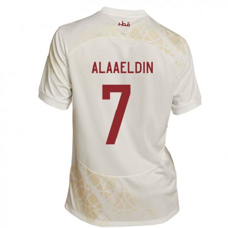 Kandiny Kinder Katarische Ahmed Alaaeldin #7 Goldbeige Auswärtstrikot Trikot 22-24 T-shirt