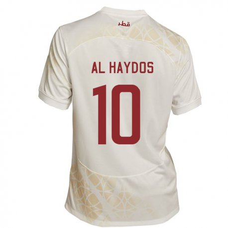 Kandiny Kinder Katarische Hasan Al Haydos #10 Goldbeige Auswärtstrikot Trikot 22-24 T-shirt