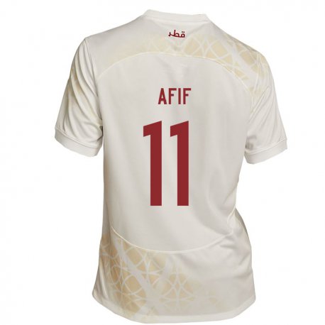 Kandiny Kinder Katarische Akram Afif #11 Goldbeige Auswärtstrikot Trikot 22-24 T-shirt