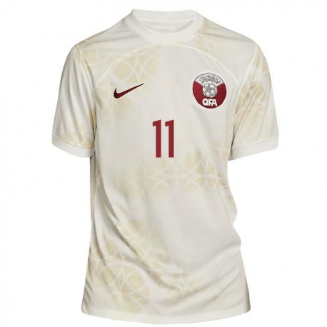 Kandiny Kinder Katarische Akram Afif #11 Goldbeige Auswärtstrikot Trikot 22-24 T-shirt