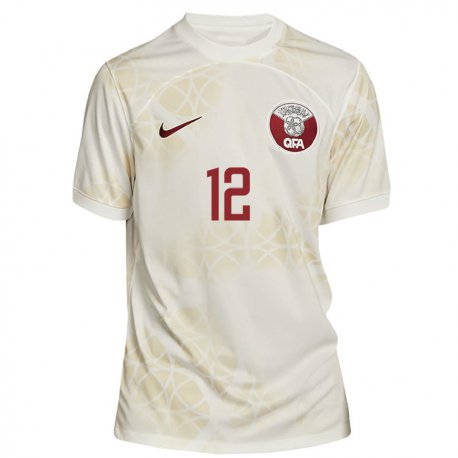 Kandiny Kinder Katarische Musaab Khidir #12 Goldbeige Auswärtstrikot Trikot 22-24 T-shirt
