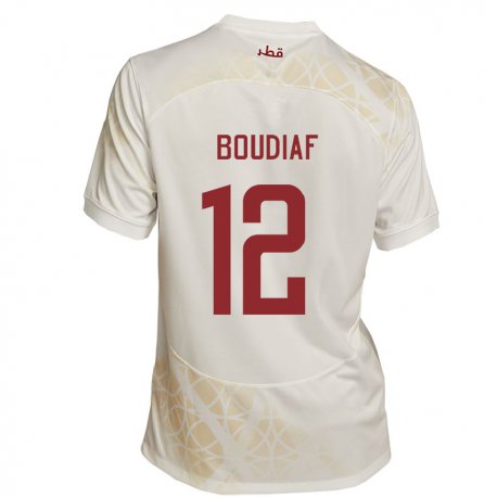 Kandiny Kinder Katarische Karim Boudiaf #12 Goldbeige Auswärtstrikot Trikot 22-24 T-shirt