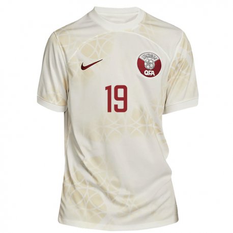 Kandiny Kinder Katarische Almoez Ali #19 Goldbeige Auswärtstrikot Trikot 22-24 T-shirt
