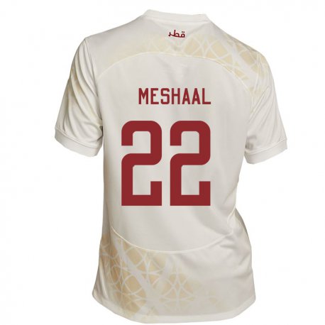 Kandiny Kinder Katarische Meshaal Barsham #22 Goldbeige Auswärtstrikot Trikot 22-24 T-shirt