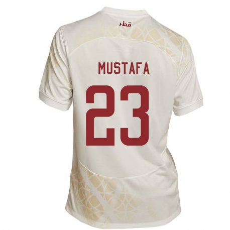 Kandiny Kinder Katarische Mustafa Mashaal #23 Goldbeige Auswärtstrikot Trikot 22-24 T-shirt