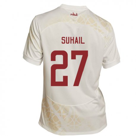 Kandiny Kinder Katarische Ahmed Suhail #27 Goldbeige Auswärtstrikot Trikot 22-24 T-shirt