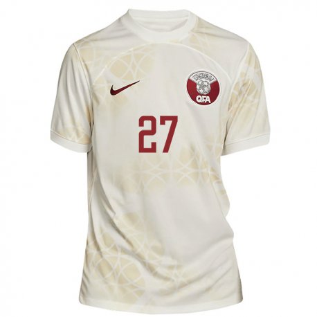 Kandiny Kinder Katarische Ahmed Suhail #27 Goldbeige Auswärtstrikot Trikot 22-24 T-shirt