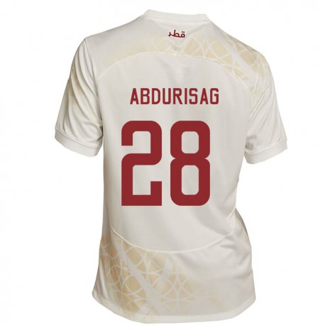 Kandiny Kinder Katarische Yusuf Abdurisag #28 Goldbeige Auswärtstrikot Trikot 22-24 T-shirt