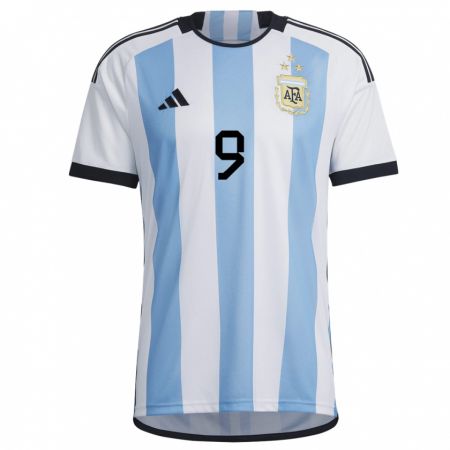 Kandiny Herren Argentinische Julian Alvarez #9 Weiß Himmelblau Heimtrikot Trikot 22-24 T-shirt