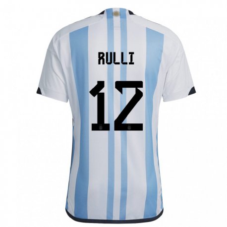 Kandiny Herren Argentinische Geronimo Rulli #12 Weiß Himmelblau Heimtrikot Trikot 22-24 T-shirt