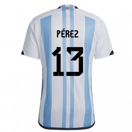 Kandiny Herren Argentinische Nehuen Perez #13 Weiß Himmelblau Heimtrikot Trikot 22-24 T-shirt