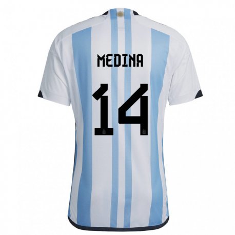 Kandiny Herren Argentinische Facundo Medina #14 Weiß Himmelblau Heimtrikot Trikot 22-24 T-shirt