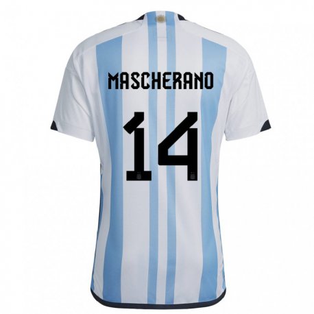 Kandiny Herren Argentinische Javier Mascherano #14 Weiß Himmelblau Heimtrikot Trikot 22-24 T-shirt