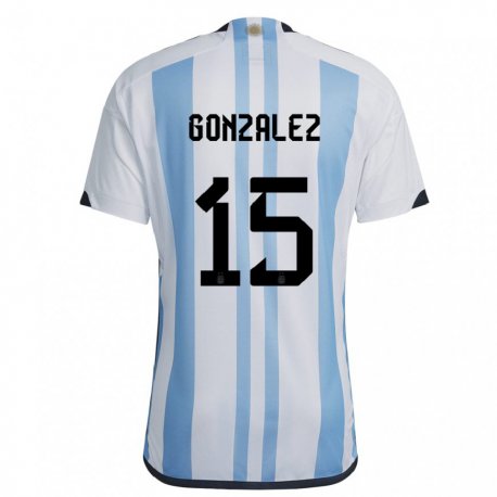 Kandiny Herren Argentinische Nicolas Gonzalez #15 Weiß Himmelblau Heimtrikot Trikot 22-24 T-shirt