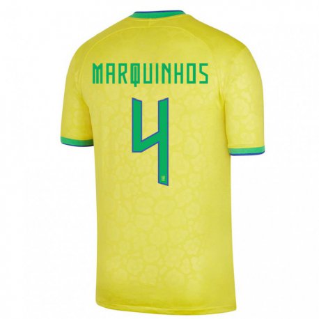 Kandiny Herren Brasilianische Marquinhos #4 Gelb Heimtrikot Trikot 22-24 T-shirt