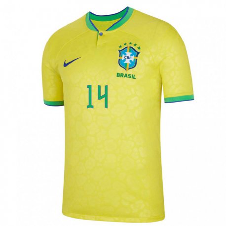 Kandiny Herren Brasilianische Eder Militao #14 Gelb Heimtrikot Trikot 22-24 T-shirt