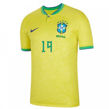 Kandiny Herren Brasilianische Raphinha #19 Gelb Heimtrikot Trikot 22-24 T-shirt