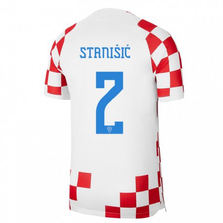 Kandiny Herren Kroatische Josip Stanisic #2 Rot-weiss Heimtrikot Trikot 22-24 T-shirt