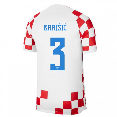 Kandiny Herren Kroatische Borna Barisic #3 Rot-weiss Heimtrikot Trikot 22-24 T-shirt
