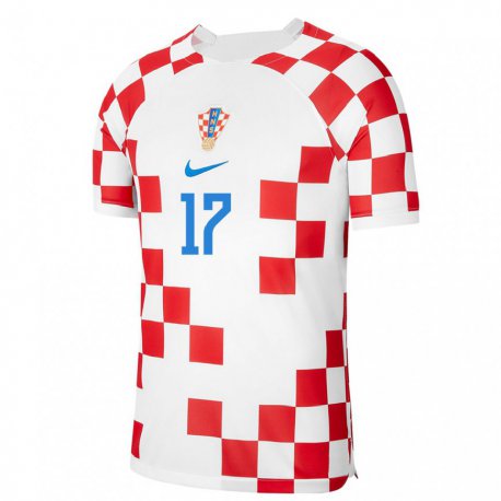 Kandiny Herren Kroatische Ante Budimir #17 Rot-weiss Heimtrikot Trikot 22-24 T-shirt
