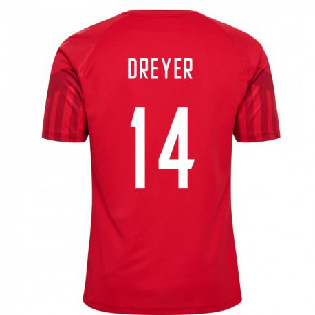 Kandiny Herren Dänische Anders Dreyer #14 Rot Heimtrikot Trikot 22-24 T-shirt