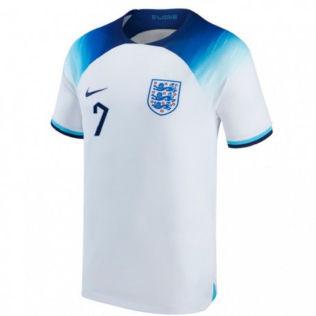 Kandiny Herren Englische Jack Grealish #7 Weiß Blau Heimtrikot Trikot 22-24 T-shirt